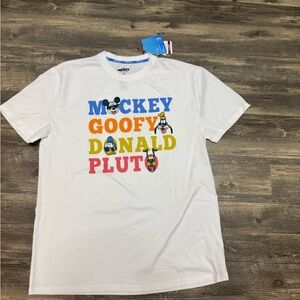 Disney Mens White Character Name Tee - Mickey, Goofy, Donald, Pluto NWT